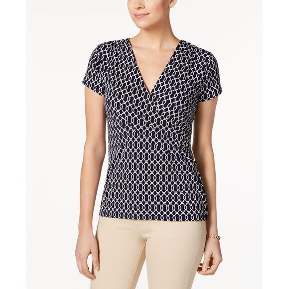 Charter Club Printed Faux Wrap Top - Picture 1 of 4